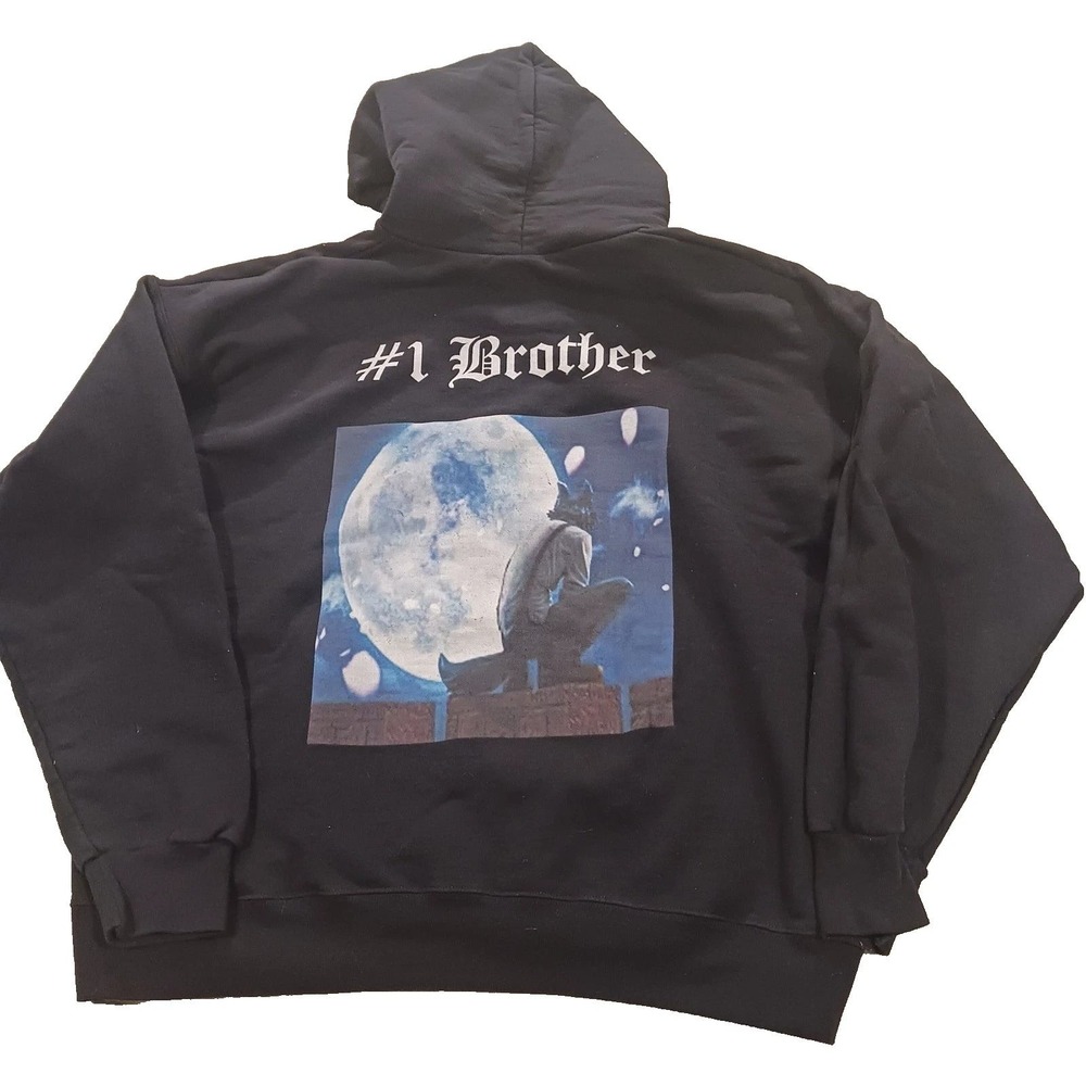 Hanes Ultimate Cotton Jibri #1 Brother Wolf Moon Graphic Hoodie Black Large